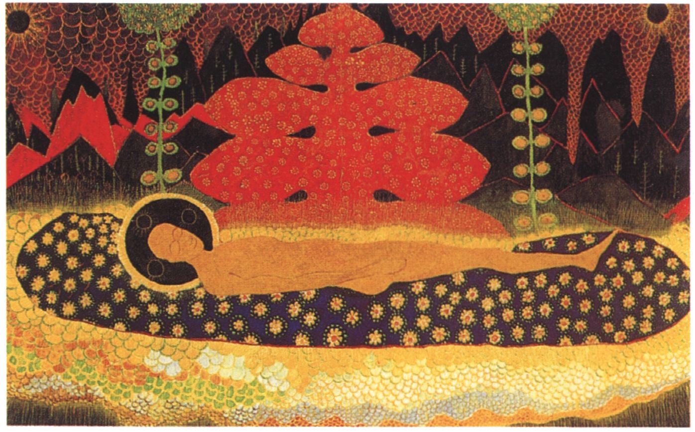 Плащаница. 1908. Картон, гуашь. 23,4×34,3 см. Москва, Государственная Третьяковская галерея, дар из собрания Костаки Плащаница. 1908. Картон, гуашь. 23,4×34,3 см. Москва, Государственная Третьяковская галерея, дар из собрания Костаки