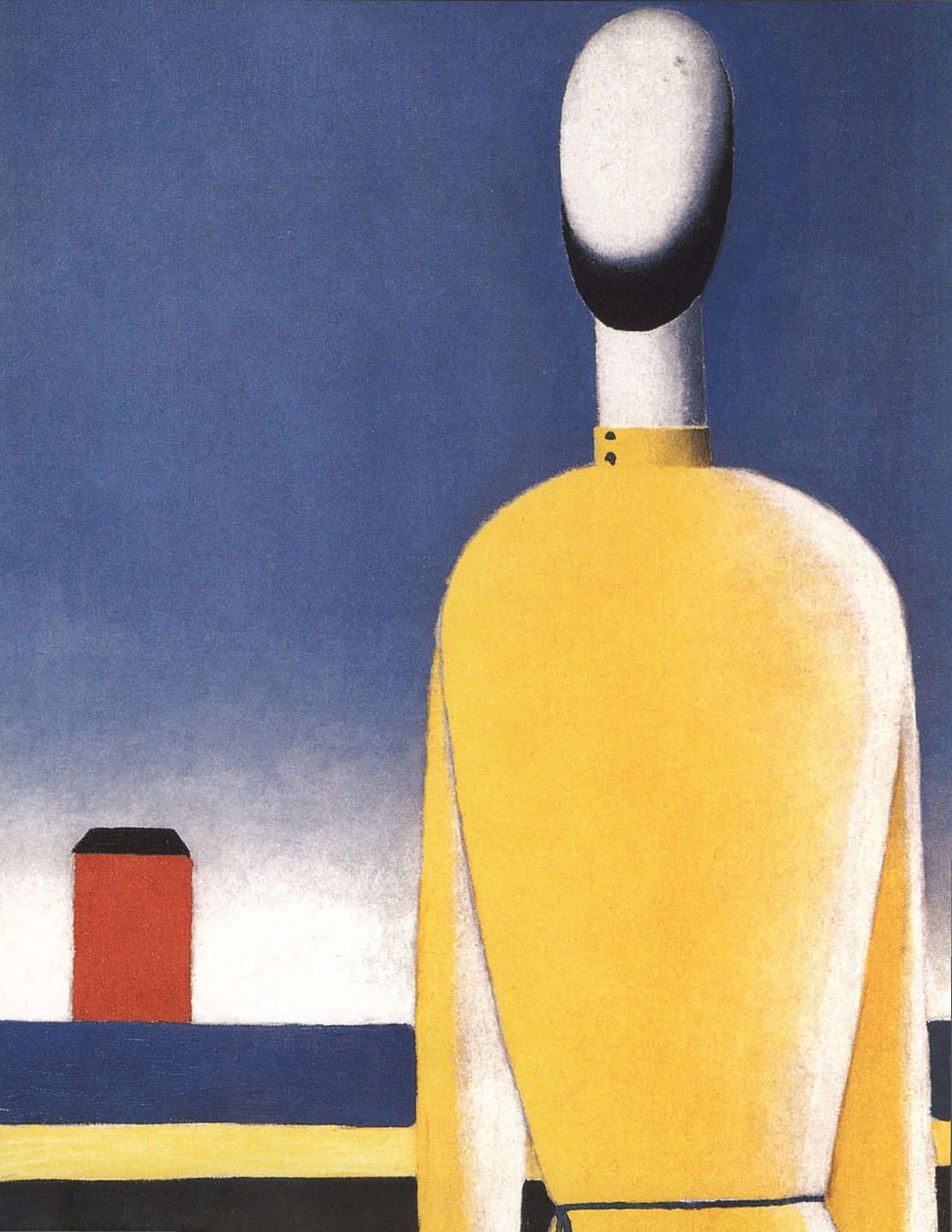 Сложное предчувствие (Торс в желтой рубашке). Ок. 1930. Холст, масло. 99×79 см. Санкт-Петербург, Государственный Русский музей. На обороте: Malewicz Сложн. Предчувствие 1928—32 г. Композиция сложилась из элементов, ощущения пустоты, одиночества, безвыходности жизни 1913 г. Кунцево Сложное предчувствие (Торс в желтой рубашке). Ок. 1930. Холст, масло. 99×79 см. Санкт-Петербург, Государственный Русский музей. На обороте: Malewicz Сложн. Предчувствие 1928—32 г. Композиция сложилась из элементов, ощущения пустоты, одиночества, безвыходности жизни 1913 г. Кунцево