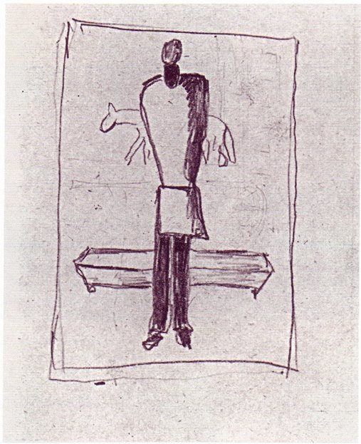 Мужик, гроб, лошадь. Около 1933. Бумага, карандаш. 17,2×14 см. Собрание Льва Нуссберга, США